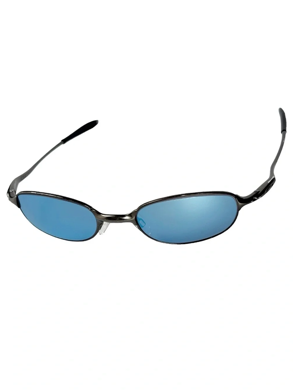 Oakley Vintage E Wire 2.1 Rx Pewter metal light blue mirror polarized sunglasses